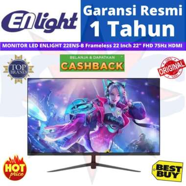 MONITOR PC MONITOR 22 Inch MONITOR LED ENLIGHT 22ENS-B Frameless 22 Inch 22" FHD 75Hz HDMI VGA