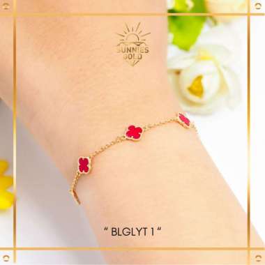 GELANG SERUT WANITA TERBARU EMAS ASLI MODEL BUNGA CLOVER KEKINIAN SIMPLE EMAS MUDA KADAR 8K (375) GE