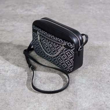 Tas MICHAEL KORS PATTERN WHITE BLACK CHAIN CAMERA BAG WITH LS 100% ORIGINAL 23X5X15CM