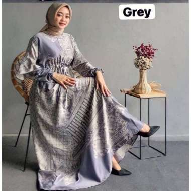 Zica Dress Wanita Silk Embroidery Premium Gamis Terbaru Lengan Pendek Baju Muslim Kekinian LD 110 cm