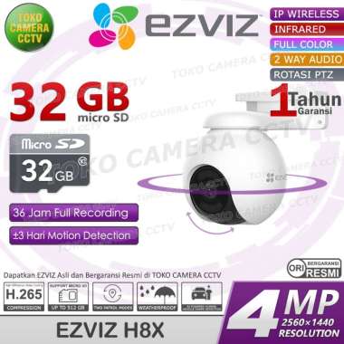 CCTV WIFI ROTASI 360 SIRENE EZVIZ H8X 4MP KAMERA CCTV PINTAR BERSUARA BERWARNA MEMORI 32GB
