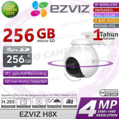 CCTV WIFI ROTASI 360 SIRENE EZVIZ H8X 4MP KAMERA CCTV PINTAR BERSUARA BERWARNA MEMORI 256GB