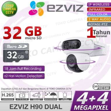 CCTV WIFI ROTASI PANORAMIC DUAL LENS EZVIZ H90 DUAL 4MP KAMERA CCTV PINTAR BERSUARA BERWARNA MEMORI 