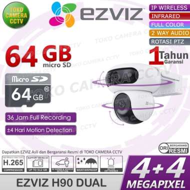 CCTV WIFI ROTASI PANORAMIC DUAL LENS EZVIZ H90 DUAL 4MP KAMERA CCTV PINTAR BERSUARA BERWARNA MEMORI 