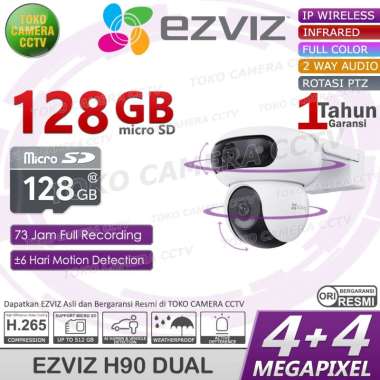 CCTV WIFI ROTASI PANORAMIC DUAL LENS EZVIZ H90 DUAL 4MP KAMERA CCTV PINTAR BERSUARA BERWARNA MEMORI 