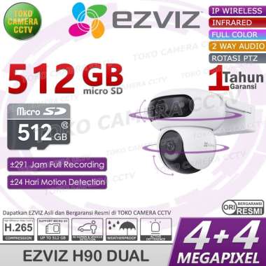CCTV WIFI ROTASI PANORAMIC DUAL LENS EZVIZ H90 DUAL 4MP KAMERA CCTV PINTAR BERSUARA BERWARNA MEMORI 