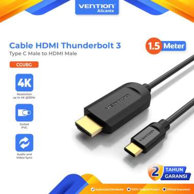 Vention Converter Kabel Type C to HDMI Thunderbolt 3 4K 30Hz Gold Plate Converter Cable 1.5M 1.5 Met