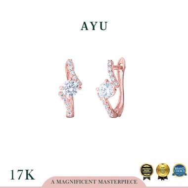 AYU Anting Emas - Pave Curve Solitaire Earrings 17k Rose Gold