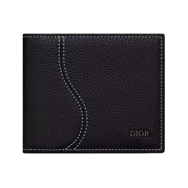 [12.12 Dealcember] Christian Dior Saddle Bifold Wallet Flap Coin Inside Grained Marquetry Black Blac