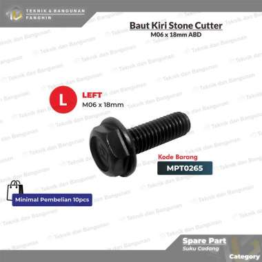 BAUT PUTAR KIRI ULIR DRAT HITAM UNTUK MESIN POTONG KERAMIK STONE CUTTER MARBLE CUTTER M6 x 18MM ABD