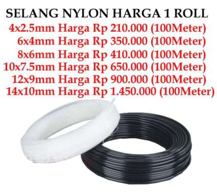 Selang Nylon Hose Tube harga 1 roll Nilon pneumatic - 6x4mm 100m, Putih Susu 8x6mm 100m Hitam