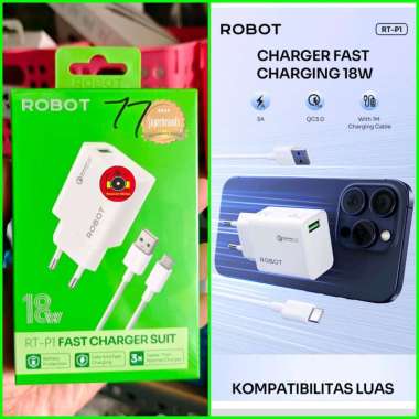 Charger Robot RT-P1 RTP1 18W set Kabel USB Type-C Putih