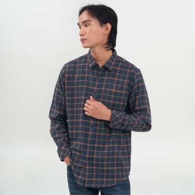 M231 Kemeja Pria Flannel Panjang Navy 0893 Dewasa-XL