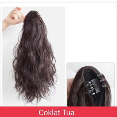 Jepit Rambut Palsu Wig Wanita Kuncir Kuda Curly (Ponytail Perm) Pesta - Coklat Tua
