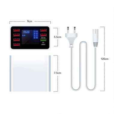 AMINO 8 USB Port Multi Port Charger QC 3.0/PD Fast Charging LED Function 40W Putih - Putih, 8 USB Po