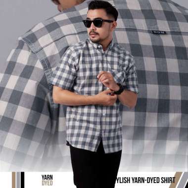 DGM Kemeja Pria Lengan Pendek Kotak Yarndyed Grey Kotak Kecil Grey Cream Kemeja Yarndyed 2805 M
