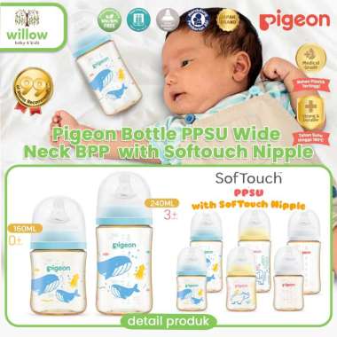 Botol Susu Bayi - Pigeon Bottle PPSU Wide Neck BPP W/ Softouch Nipple 240Ml Ocean
