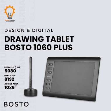 BOSTO 1060 PLUS Pen Tablet 10x6 Inci - Tablet Gambar Digital Stylus Tanpa Baterai 8192 Level untuk W