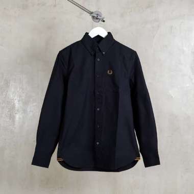 Kemeja FRED PERRY LOGO GOLD BLACK LONG SHIRT 100% ORIGINAL Size L