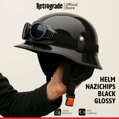 HELM RETRO VESPA NAZICHIPS GLOSSY KACAMATA HELM CLUB VESPA KLASIK hitam