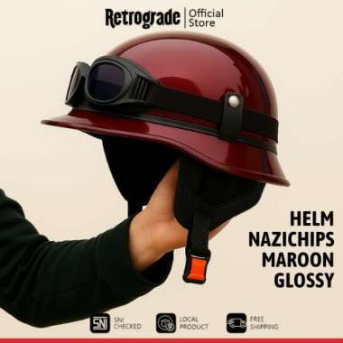 HELM RETRO VESPA NAZICHIPS GLOSSY KACAMATA HELM CLUB VESPA KLASIK Maroon