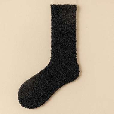 Kaos Kaki Tebal Panjang Wanita Katun Polos Warna Plush Velvet Mid Calf Socks JCKK276 Black