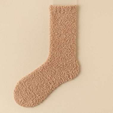 Kaos Kaki Tebal Panjang Wanita Katun Polos Warna Plush Velvet Mid Calf Socks JCKK276 Brown