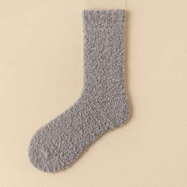Kaos Kaki Tebal Panjang Wanita Katun Polos Warna Plush Velvet Mid Calf Socks JCKK276 Grey