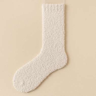 Kaos Kaki Tebal Panjang Wanita Katun Polos Warna Plush Velvet Mid Calf Socks JCKK276 Beige
