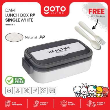 Goto Dami Lunch Box Tempat Makan Stainless Kotak Bekal Anti Tumpah PP SINGLE WHITE