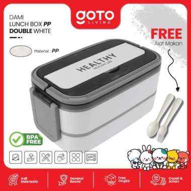 Goto Dami Lunch Box Tempat Makan Stainless Kotak Bekal Anti Tumpah PP DOUBLE WHITE