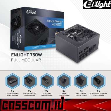 PSU Enlight Black Silver 750W 80+ Bronze - Power Supply 750 Watt Full Modular