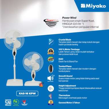 Kipas Angin 2 in 1 Miyako KAS 16 KPW (16 Inch) / Kipas Berdiri dan Duduk Miyako KAS16KPW