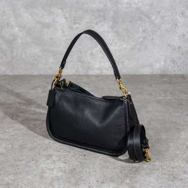 Tas COACH CARY PLAIN BLACK SOFT LEATHER SHOULDER BAG WITH LS 100% ORIGINAL 20X11X17CM