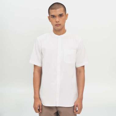 M231 Kemeja Pria Koko Shanghai Polos Pendek Putih 0914D Dewasa-S