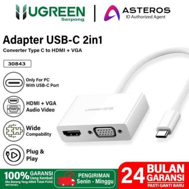 UGREEN Converter Type C To HDMI dan VGA Adapter 2in1 Laptop, Mac USB C - 30843 2in1