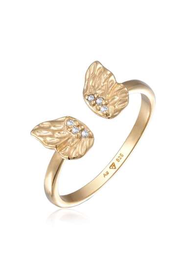 Elli Jewelry Cincin Perhiasan Perak 925 Wanita Open Butterfly Wings Zirconia Gold Plated 54mm
