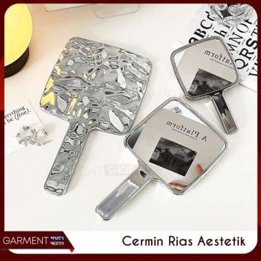 Cermin Make Up Beauty Hand Mirror Kosmetik Cermin Rias Bulat Motif Kristal Kaca Touch Up Estetik BUB