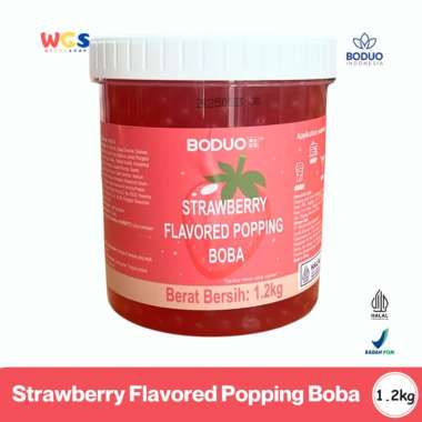 BODUO Strawberry Flavored Popping Boba 1.2kg - Boba Rasa Stroberi Siap Pakai untuk Minuman dan Desse