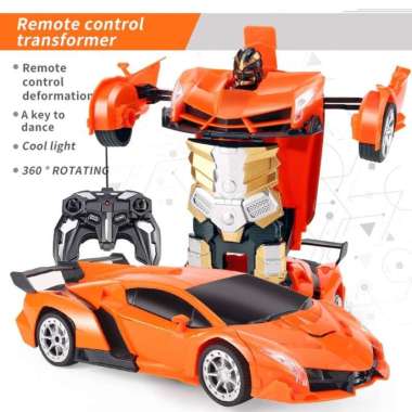 Mainan Anak Remot Control Mobil Berubah Jadi Robot Deformation Robot Transformers Lamborghini Orange