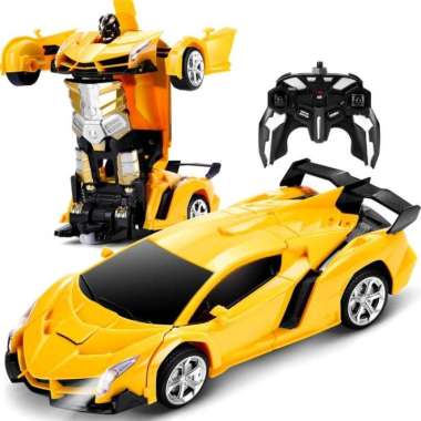 Mainan Anak Remot Control Mobil Berubah Jadi Robot Deformation Robot Transformers Lamborghini Kuning