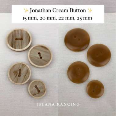 Kancing 2 Lubang LUSINAN Jonathan Button Kancing Kayu Motif Polos Mewah Brown Cream Premium Button |