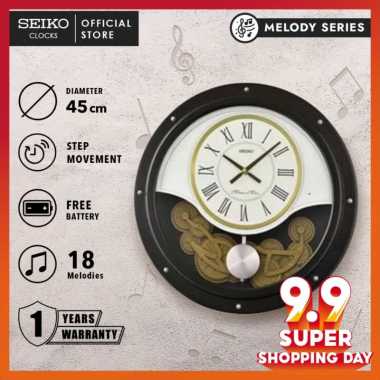 Jam Dinding Bulat Seiko QXM617K Wooden case Pendulum Black Colour Dial 45cm Ori