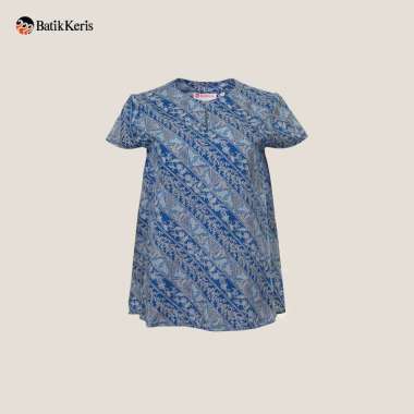 Batik Keris Blouse Wanita Lengan Pendek Motif Keris Sekar Lereng Biru XS