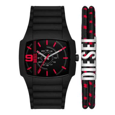 Jam Tangan Pria Diesel Cliffhanger DZ2191SET Black Dial Black Silicone Strap + Gift Set