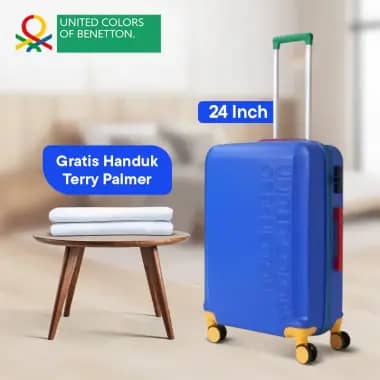 GRATIS HANDUK HOTEL - United Colors Of Benetton LUGGAGE OF 24 Inch Blue - Koper Kapasitas besar Bagasi Original Anti Pecah Special Bundle