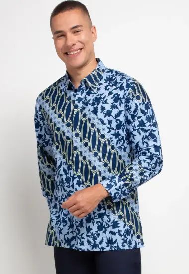 Arjuna Weda Kemeja Body Fit Batik Lereng Seling 58098038 - Biru