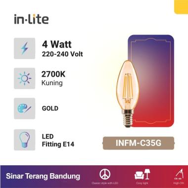 LAMPU BOHLAM FILAMENT CANDLE FITTING E14 INLITE C35 GOLD