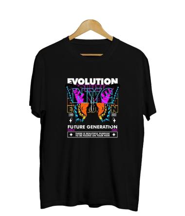 Bfashionshop - DTF038 Kaos Distro Pria TShirt Pria Kaos Pria EVOLUTION Hitam M