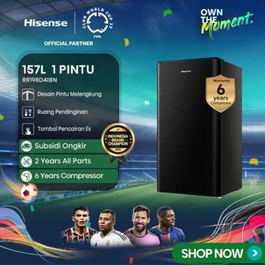 Hisense Kulkas (Refrigerator)1 Pintu Kapasitas 157L RR198D4IBN - Black【Separate Chiller】【Semi-auto D